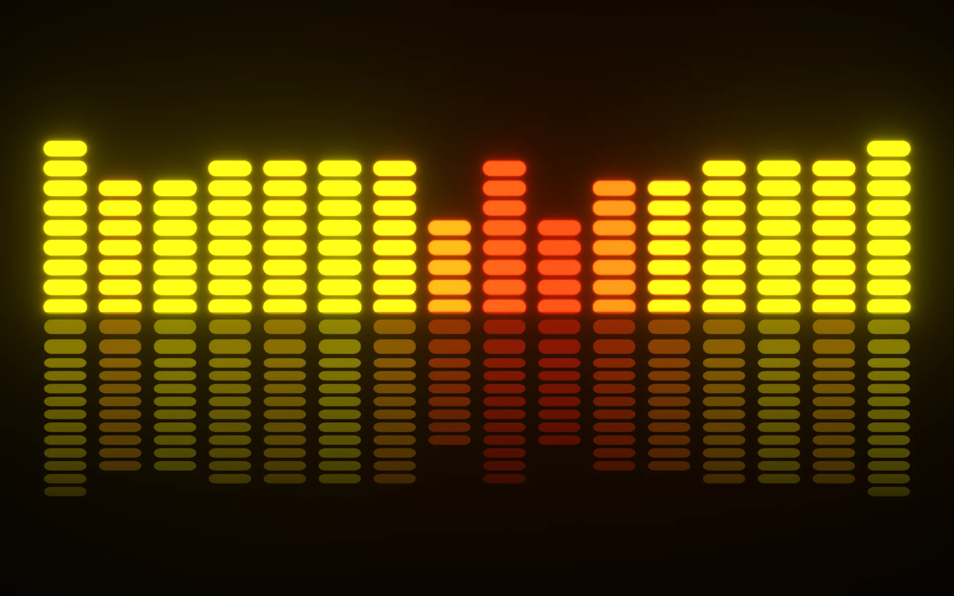Neon Equalizer demo showing segmented yellow-to-red bars with a fading reflection