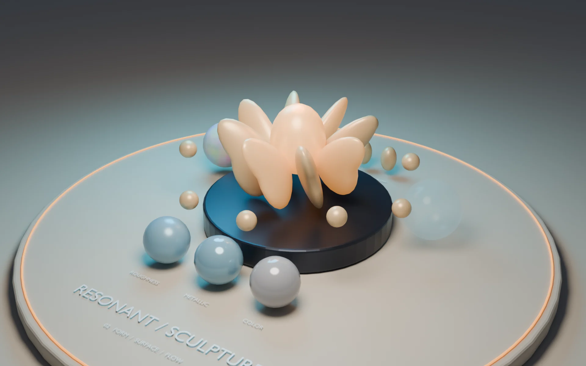 Resonant Sculpture demo with a flowing central sculpture and glowing petals