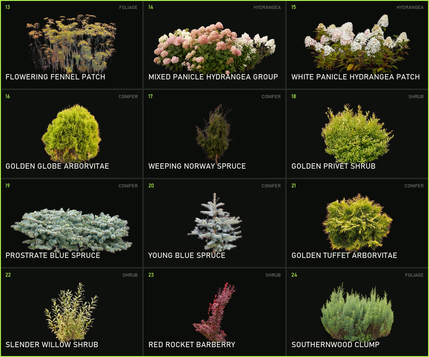 Twelve new flowering and structural assets in Quick Garden Billboards PRO