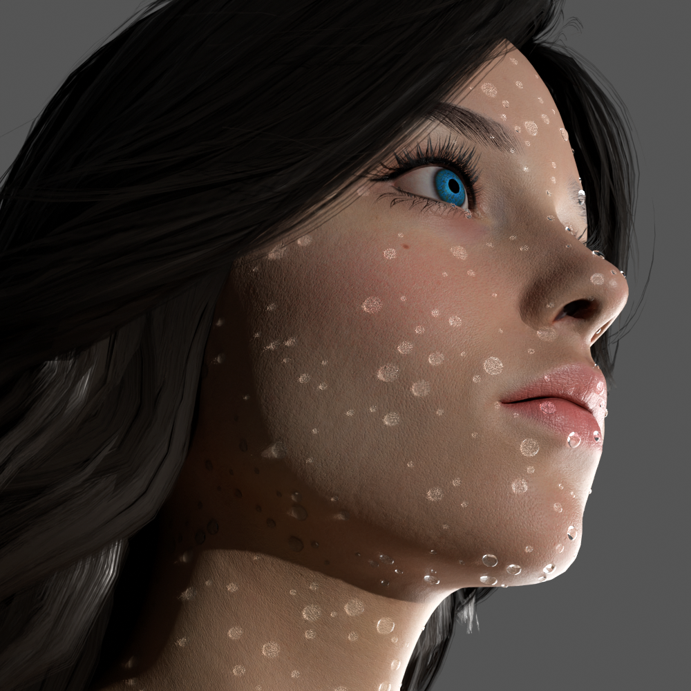 Clear droplets catching a soft studio highlight
