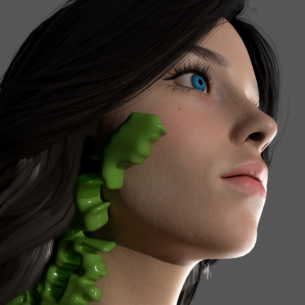 A glossy slime streak following the cheek
